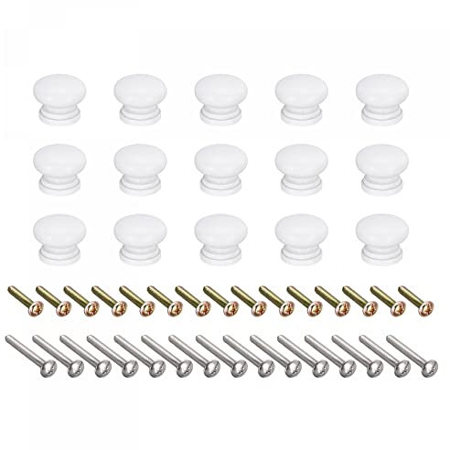 sourcing map Round Wood Knobs, 15pcs 24x20mm Pull Handles for Drawer with Screws White