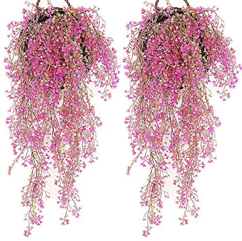 2 Stück Künstliche Blumen an der Wand, Künstlich Hängen Pflanzen, Simulation Rebe Heimdekoration, Hängende Blumen, Blumenschmuck, Kunstblumen Hintergrund, für Haus, Garten, Hochzeit( Rosenrot )