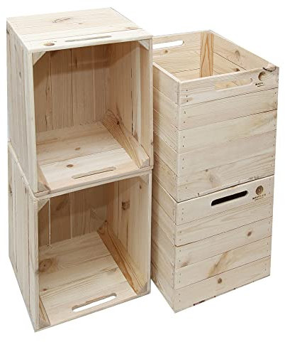 MARWOOD 4x Kallax Box Kalaxregal Boxen Aufbewahrungsbox Kallax Einsatz aus Holz I Kiste Box für Kallax Regal I Kallax Einsätze I Obstkiste| Holzkasten| ESSEN