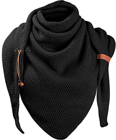 Vancavoo Dreieckstuch Damen XXL Schal Dreiecksschal Herren Warm Strickschal mit Wolle Elegant Winterschal Herbstschal Deckenschal mit Verschluss Halstuch 190 * 85cm,Schwarz