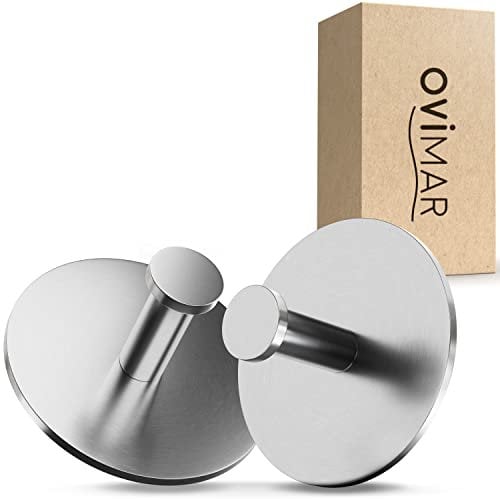 ovimar Handtuchhaken 2er Set Hirstholm ohne Bohren aus Edelstahl Silber | als Handtuchhalter selbstklebend kann er auch als Geschirrtuchhalter oder Jackenhalter genutzt Werden