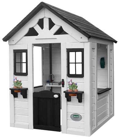 Backyard Discovery Sweetwater Playhouse | Wooden House for Outdoor Play, With Fun Accessories, Kids Garden House, 100% Cedar Wood, For 2-7 Year Olds | White Colour