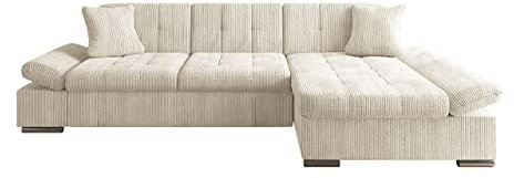 Mirjan24 Ecksofa Malwi Cord mit Regulierbare Armlehnen, L-Form Sofa mit Schlaffunktion und Bettkasten, Design Eckcouch, Wohnlandschaft, Couch (Poso 100, Seite: Rechts)
