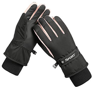 OneCut Skihandschuhe Damen, Touchscreen Winterhandschuhe mit Fleece Warm Winddicht Thermohandschuhe für Skifahren Snowboarden Laufen Radfahren Wandern Wintersport (Schwarz)