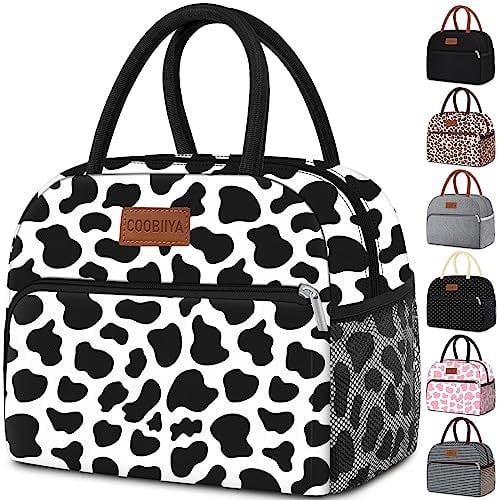 Coobiiya Lunch Bag Women, Leakproof Cute Lunch Tote Large Capacity Reusable Insulated Cooler for Work/Office/Picnic/Travel - Cow