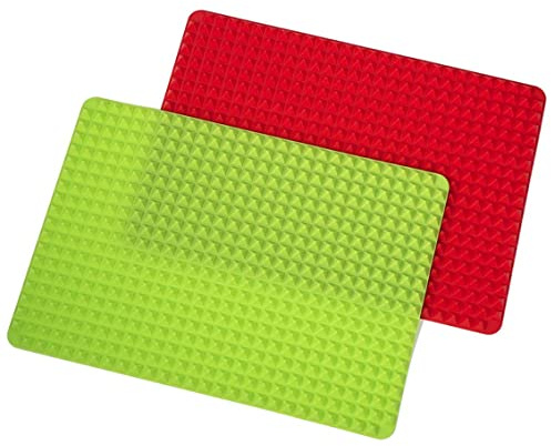 2PCS Silicone Pyramid Baking Mat Silicone Baking Trays, Silicone Pan Mat, Silicone Oven Tray, and Dog Treat Maker Non-Stick Healthy Cooking, Red and Green