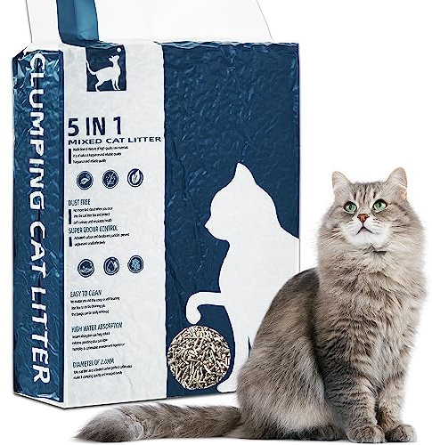 Vealind Klumpstreu 5 in 1 Gemischtes Katzenstreu, 3,6kg Unsparfümierte staubfreie Flushable Geruchskontrolle Schnelltrocknende für Katzen