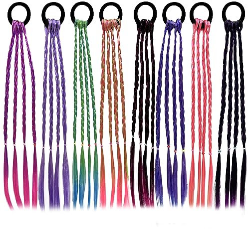 8 Stück Farbverlauf Haarteil Band, Bunte Haarsträhnen, Kinder Geflochtene Haare, Haarsträhnen Zum Einflechten, Buntes Geflochtenes Haar, Geflochtenes Farbige Braids mit Seilband für Partys, Karneval