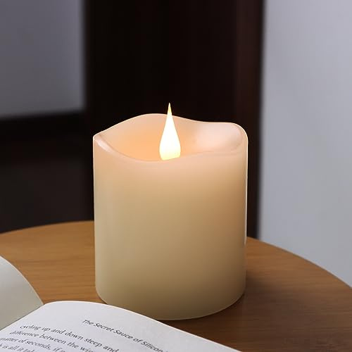 TECHLONG Flameless Candles Battery Operated with Timer, 3D Moving Flame Flickering, Last 600+ Hours Battery Candles, 3 x 3 Ivory Real Wax Electric LED Candle for Wedding Party Decorations