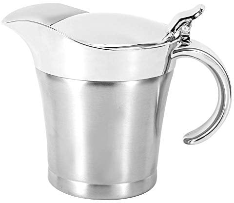 304 Stainless Steel Gravy Boat, Multifunctional Thermal Sauce Double Layer Pot Sauce Jug for Coffee, Gravy, Cream (14.7oz)