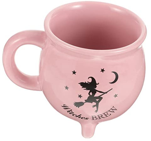 Angoily Taza De Bruja Taza De Halloween Rosa Cerámica 3D La Bruja