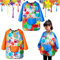 Pagezol 2PCS Kids Art Aprons for Age 7-12 Years Girls Boys, Waterproof Graffiti Painting Aprons Long Sleeves with Pockets, Kids Painting Smock Toddler Children, Play Apron for Painting, Craft, School