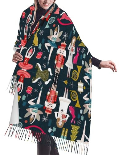 Damen_S Nussknacker, Ballett, Weihnachten, Tanz, gestrickter Fransenschal, warmer Schal, Damenschal, stilvolles und gemütliches Accessoire für modische Frauen, Women_s Nussknacker Ballett Xmas Dance,