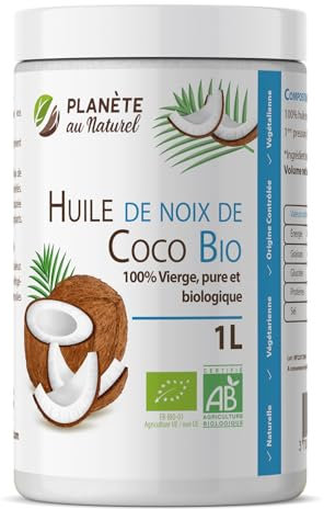 Huile de Coco Bio 1000 ml - 100% Vierge - Planète au Naturel - Première pression à froid - 100% Biologique - Cuisine et cosmétique