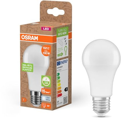 Osram LED STAR CLASSIC A 100 FR LED-Lampe, E27, klassische Kolbenform, weiß, 14W, 1521lm, 4000K, kaltweißes Licht, sehr geringer Energieverbrauch, mit recyceltem Kunststoff, 6 - Pack