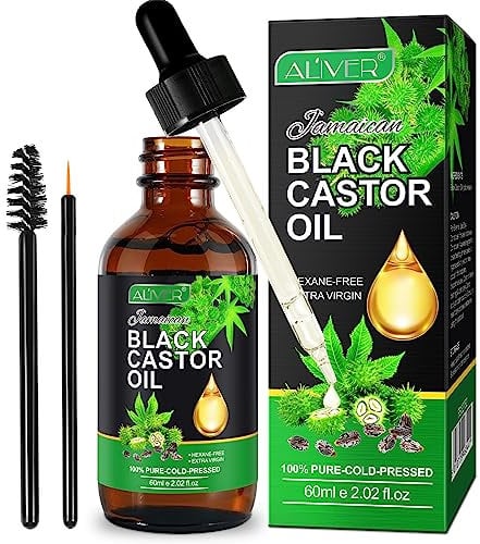 TIVLON Schwarzes Rizinusöl 60Ml, 100% Reines Rizinusöl Bio, Kaltgepresst, Unraffiniert, Aromatherapie, Kann Für Massage Körperöl Verwendet Werden, Haarwuchs-Öl, Hautpflege Feuchtigkeits-Öl