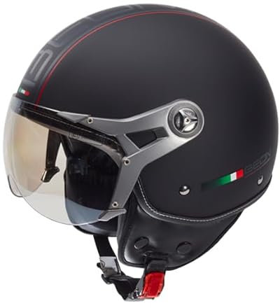BEON Design-B Rollerhelm mit Visier – Geeignet als Mofa-Motorradhelm – Retro-Rollerhelm – Erwachsene – Inkl. Helmtasche
