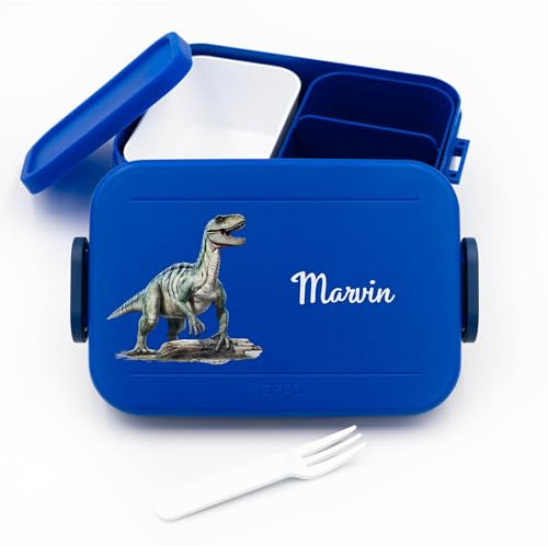 Geschenkfreude Personalisierte Brotdose Dinosaurier Kinder für Mepal - Lunchbox Kinder mit Trennwand Name, Kindergarten, Schule - Alles für den Schulanfang - Dino - Brotdose mit Namen