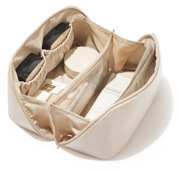Lidxfeo Tragbare Kosmetiktasche Damen, Reise Makeup Bag Aesthetic, Schminktasche Groß Kapazitä, Cosmetic Organizer Kulturtasche mit Reißverschluss, Geeignet als Geschenk für Mädchen und Mütter (White)