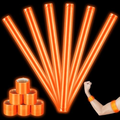 Sinmoe 6 Reflektierende Schnapparmbänder Reflektorband 40 cm Snap Armband Reflektor Klatscharmbänder Hohe Sichtbarkeit Sicherheitsarmbänder Reflektor Armbänder für Radfahren Joggen Wandern (Orange)