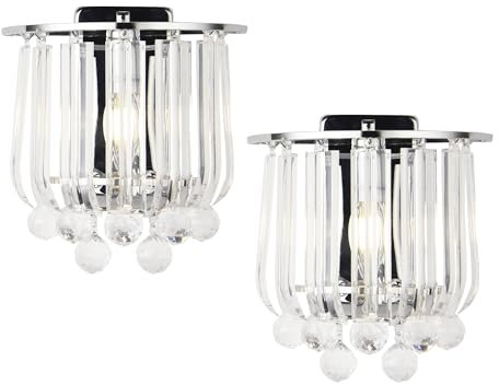 lux.pro Wandleuchte Alnwick 2er Set Wandlampe mit Kunstkristallen Treppenlicht Nachtlampe innen Wandbeleuchtung Flurlampe 1-flammig E14 Chromfarben