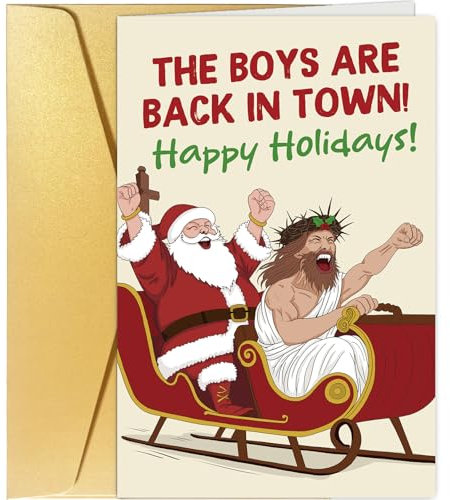 Weird Weihnachtskarte für Sie und Ihn, lustige Weihnachtskarte für Männer und Frauen, Weihnachtsmann und Jesus, humorvolle Weihnachtskarte für Freunde