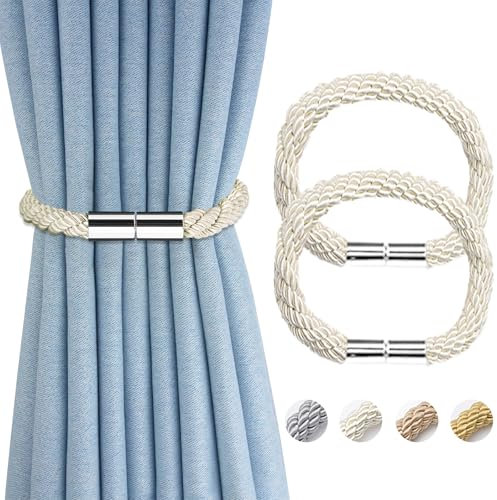 TopHomer Juego de 2 alzapaños magnéticos para cortinas, color beige, con imán, apto para cortinas de tela, sin taladrar, para casa y oficina