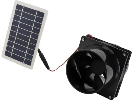 Fdit 10 W 12 V Solarpanel-Lüfter-Set, Solarbetriebenes Abluftventilator-Set mit Starkem Luftstrom, Einfache Einrichtung für Dachböden, Gewächshäuser, Wohnmobile, Boote, Ideale