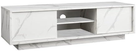 AltoBuy PIRALIA - Meuble TV 2 Portes Aspect Marbre Blanc