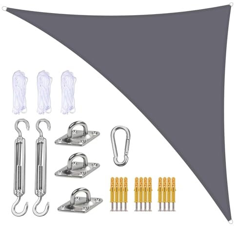 Tenda parasole triangolare impermeabile per esterni, giardino, patio, piscina, 3 x 4 x 5 m, protezione UV al 95%, corda inclusa