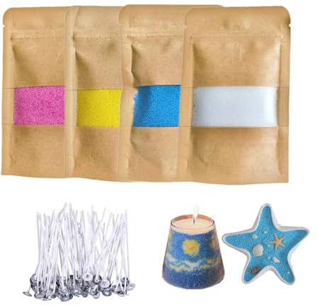 Kerzensand-Set mit Docht, granuliertes Kerzen-Set, schwimmend auf Wasser, bunt, handgefertigt, Sandwachskerze, kreatives Geschenk für Heimdekoration, Weihnachten und Geburtstage, Wachssand DIY (SET 1)