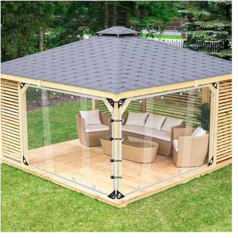 Clear 0.35mm Waterproof Outdoor PVC Curtains for Pergola Porch Gazebo Customizable Size 7' x 9'