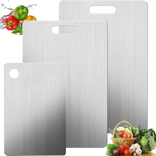 STFYUG Planche Titane Cuisine,Planche a Decouper Inox,Planche a Decouper En Titane,Titanium Cutting Board, Planche à Découper En Métal Idéale Pour Couper Viande, Légumes Et Fruits (3)