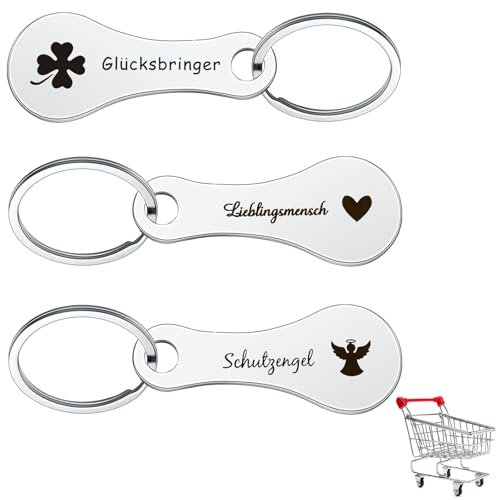 GWAWG 3 Stück Einkaufswagenchip aus Edelstahl, Einkaufswagen-Münze, Universal-Trolley-Token für Supermarktwagen, Trolley-Release-Schlüssel zum Einkaufen, langlebiger Schlüsselanhänger, Geschenk für