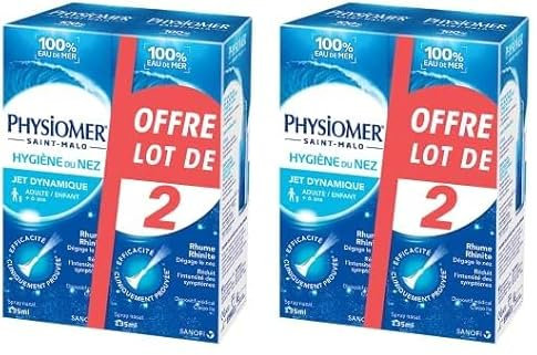 Physiomer Jet Dynamique – Hygiène du nez – Dispositif médical– Spray nasal 100% Eau de mer à partir de 6 ans – Dégage le nez – Facilite l’élimination du mucus - Lot de 4-135 ml