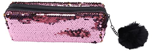 JEWEDECO Pailletten Federmäppchen Meerjungfrau Stil mit Haarkugel Multifunktionale Kosmetiktasche Damen Strapazierfähiges Schreibwaren Etui mit Reißverschluss für Schule und Büro