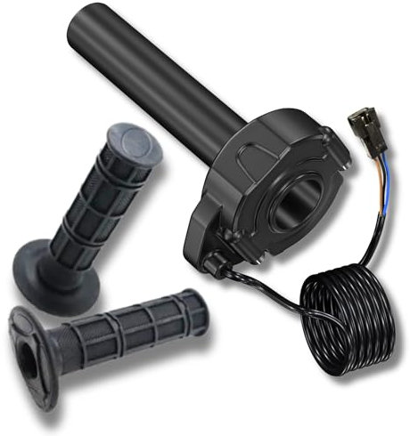 E Bike Full Twist Throttle, Black Grips Waffle Grip Suits 3 Pin SM JST Plug DIY EBike Surron, Motocross 12V,24V,36V.48V, 52V, 60V, 72V