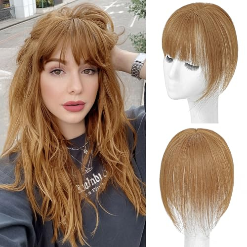 BUPPLER Haar Topper für Frauen Echthaar-360°3D Topper mit Pony für Dünner Werdendes Haar Clip in Pony mit Verbesserter Seidenbasis,Perfekt für Den Täglichen Gebrauch,5x10 Hellbraun-6#