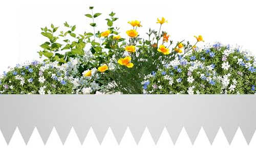 FIVMEN Flexible Rasenkante Metall Verzinkt 10m Beeteinfassung Beetumrandung mit Gezackte Kanten Beetbegrenzung Mähkante Rasenkanten 20cm Höhe, Silber