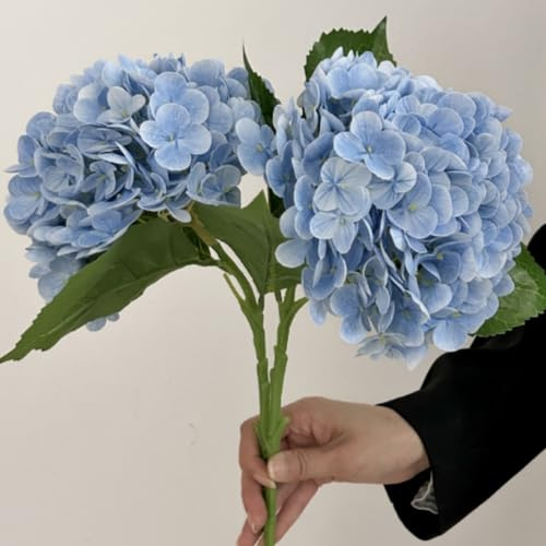 OUKEYI Artificial Hydrangea Flowers, 2 PCS Single Long Stem Realistic silk Flowers, 60cm/23.6Inch Large Real Touch Fake Hydrangea Flower Bouquets for Home Wedding Table Centerpiece Decor (Blue)