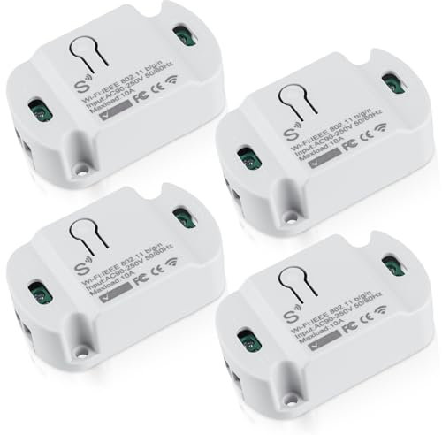 Tuya Smart Life Lot de 4 modules d'interrupteur Wi-Fi 10 A Fonctionne sans fil Relais sans fil avec Alexa, Google Assistant DIY Encastré, en saillie, Module d'interrupteur intelligent Wi-Fi