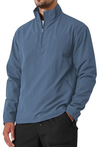 Men's Casual Quarter Zip Pullover Golf Windbreakers Athletic Lightweight Jacket Hiking Running Sweatshirt with Pockets
