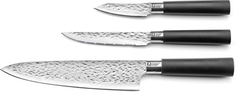 RICHARDSON SHEFFIELD - Set 3 couteaux de cuisine : utile, office et chef - Katana - Acier Inoxydable 13 C - Finition Satinée - - Noir
