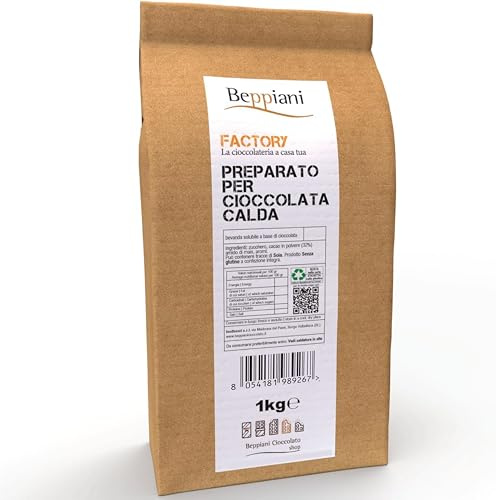 Beppiani, cioccolata calda 1kg, preparato per cioccolata calda, equivalente di 40 dosi di cioccolata calda bustine, densa e cremosa come al bar, aroma intenso, ingredienti naturali e gluten free