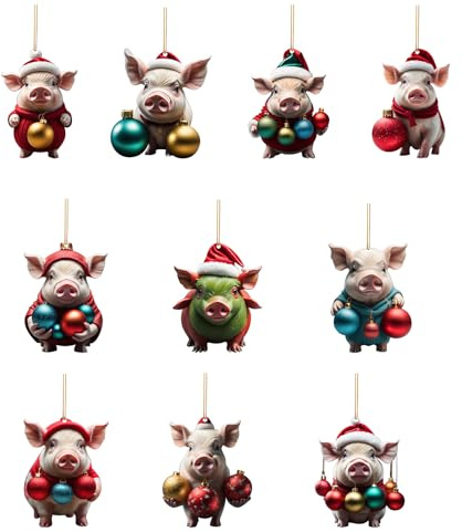Lerpwige 10 Stück Weihnachtsmütze Schwein Dekoration Schöne Cartoon Schwein Auto Anhänger Hängende Dekoration Für Weihnachtsbaum Anhänger Home Party Geschenk Weihnachtsbaum Ornament