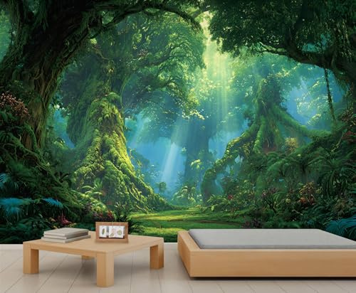 Zauberwald Tapeten – Fantasie-Dschungel-Muster-Tapete, Baum-Tapete, Wandbild für Kinderzimmer, Wohnzimmer, Kunstgemälde, Wandposter 200 X 140 cm