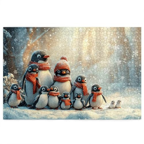 Puzzle 1000 Teile, Holzpuzzle Erwachsene mit Geschenkbox, Pinguin Puzzle für Erwachsene, Puzzlespiele für Die Ganze Familie, Weihnachtsdeko, Deko Wohnzimmer, Geschenke für Frauen, Niedlich Muster V-9
