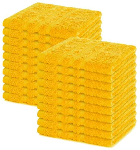 Lavea® 20er Seiftuch Set, 30 x 30 cm, 100% Baumwolle Frottier, Gästehandtücher und kleine Waschlappen, pflegeleicht 60 °C, Frottierserie Elena, ideal für Bad und Gäste WC, Rapsgelb