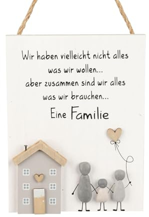 formano Deko Hänger Familie Holz Steinoptik Wandhänger 20x15 cm mit Kordel, liebevolle Familien Deko,Wir haben vielleicht nicht alles... Eine Familie' für Flur, Wohnzimmer & als Geschenk