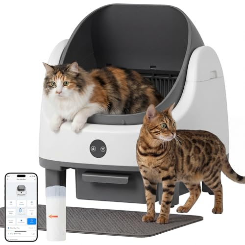 Nordivale Selbstreinigende Katzentoilette, Katzenklo Selbstreinigend mit Sicherheits Geruchskontrolle, Automatischer App-Steuerung für Katzen, Inklusive Katzenstreumatte,Müllbeutel und Duftbox, Grau